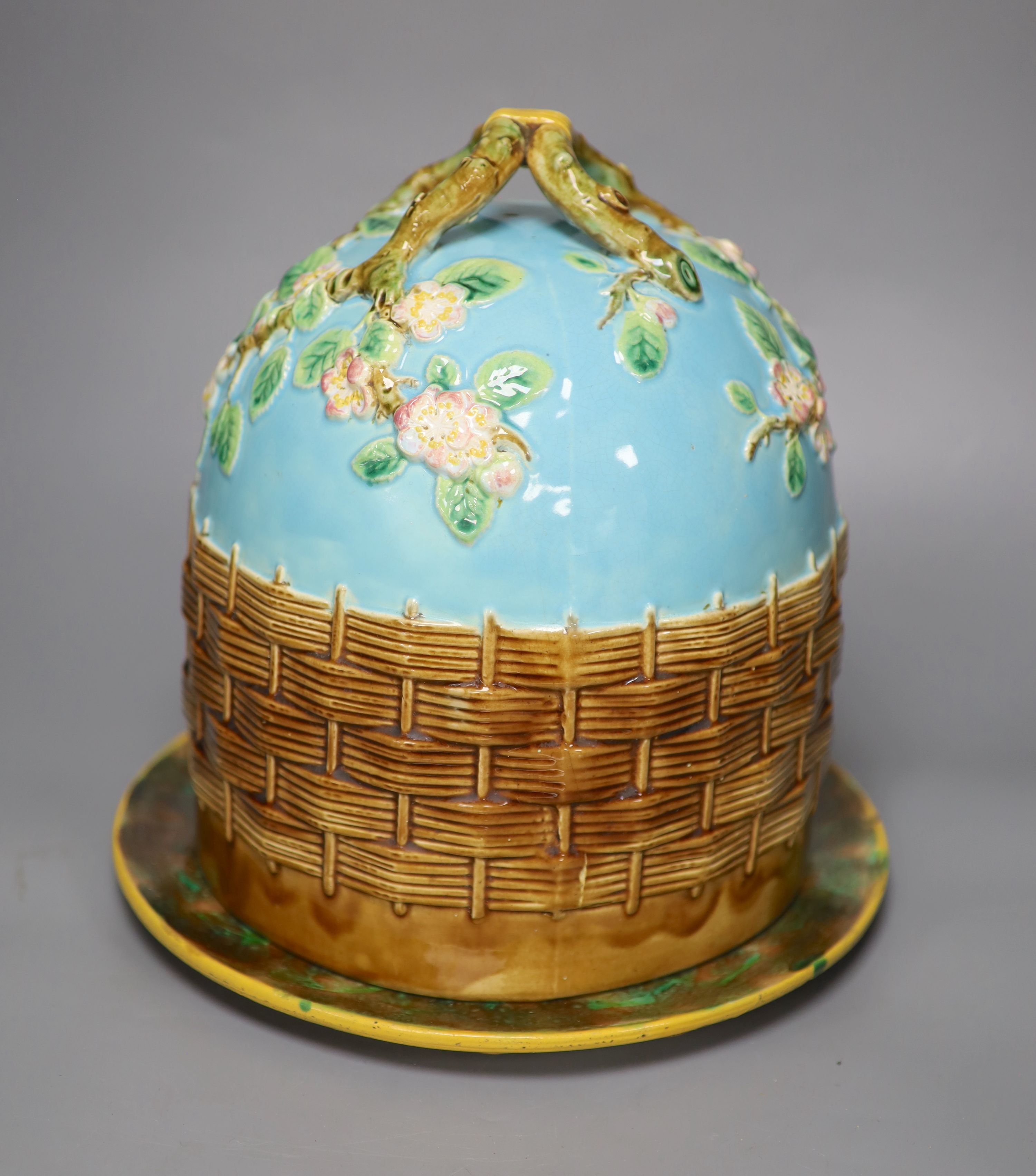 A George Jones majolica cheese dome, height 29cm